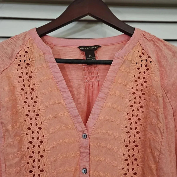 Bit and Bridle Pink Eyelet Bohemian Blouse Plus size 2X - Picture 2 of 6